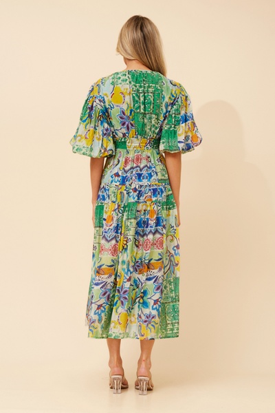 ANUSHKA PATCHWORK PRINT MIDI DRESS