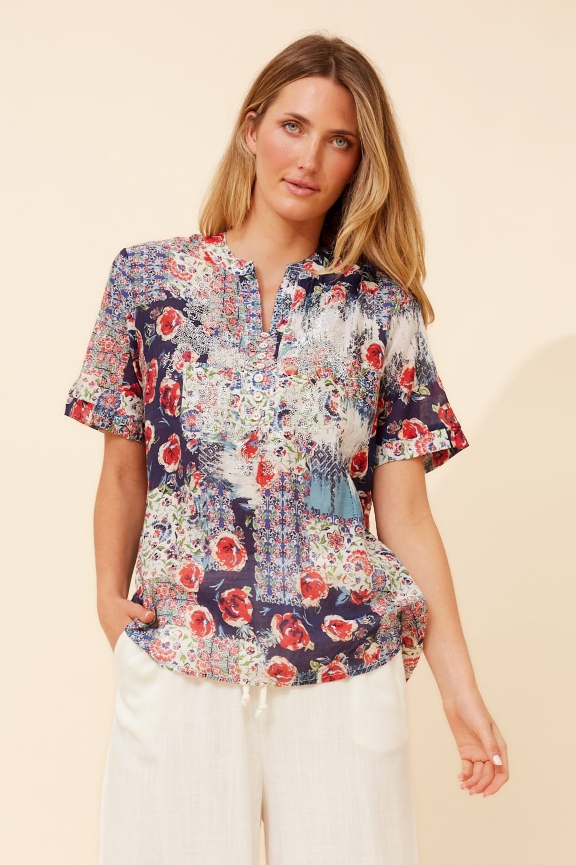 ARCHANA PATCHWORK PRINT BLOUSE
