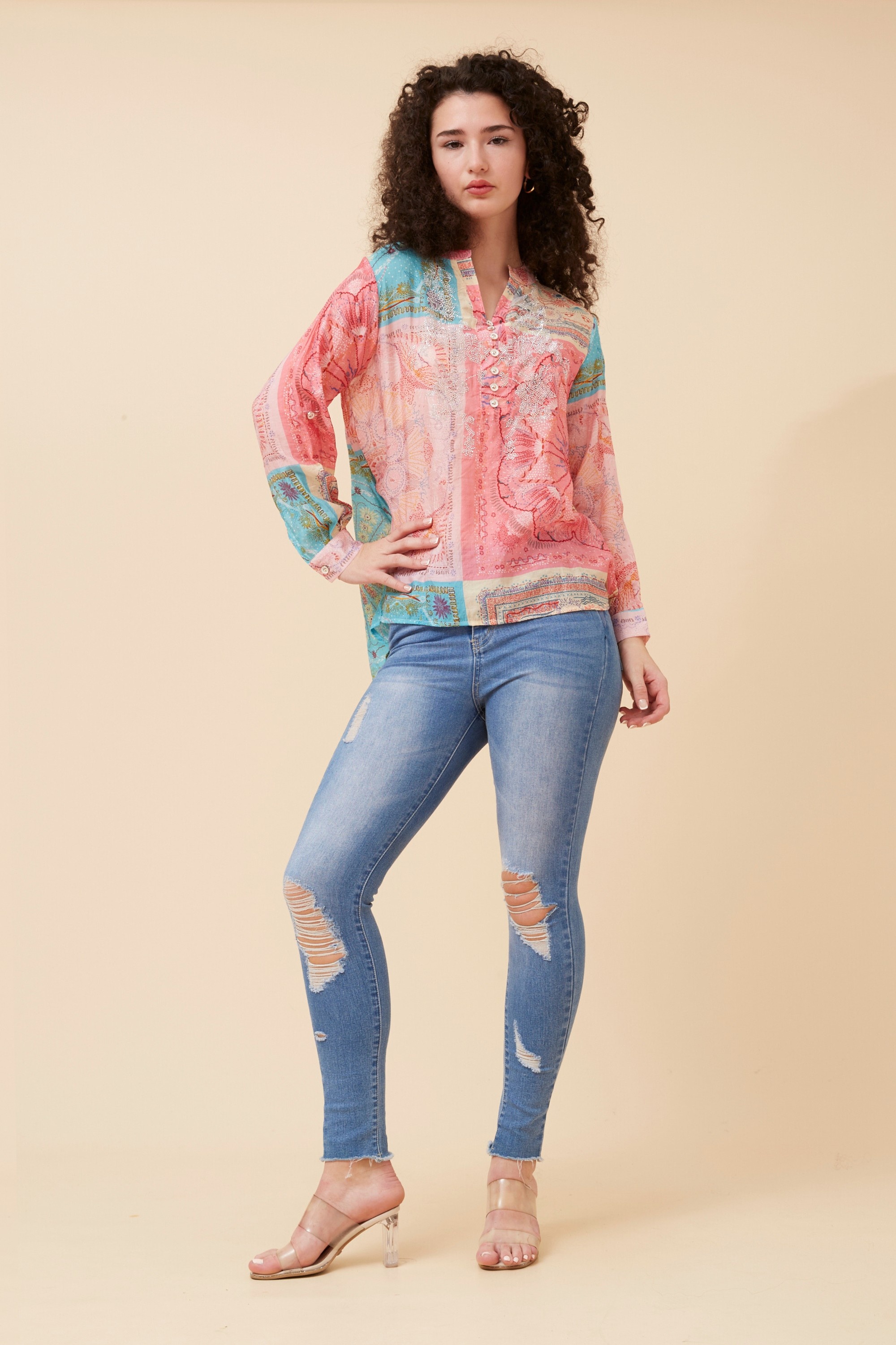 ARCHITH PATCHWORK PRINT BLOUSE