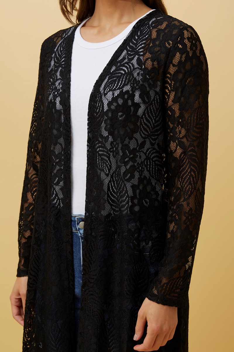 Long sleeve clearance black lace cardigan