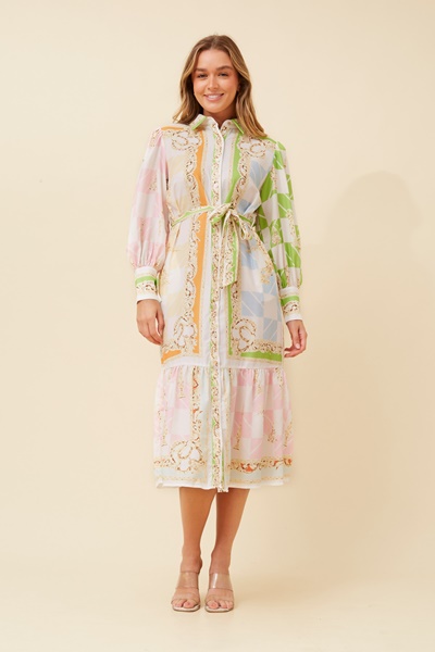ARIANE BORDER PRINT MIDI DRESS