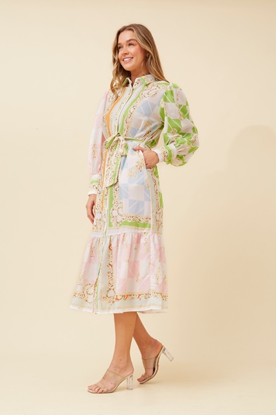 ARIANE BORDER PRINT MIDI DRESS