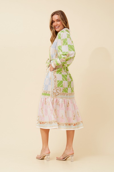 ARIANE BORDER PRINT MIDI DRESS