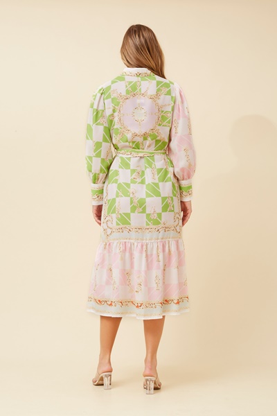 ARIANE BORDER PRINT MIDI DRESS