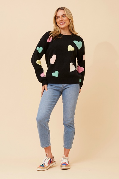 ASTER HEART PRINT KNIT PULLOVER