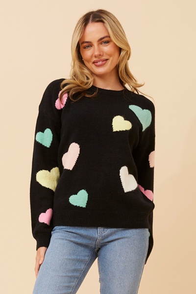 ASTER HEART PRINT KNIT PULLOVER