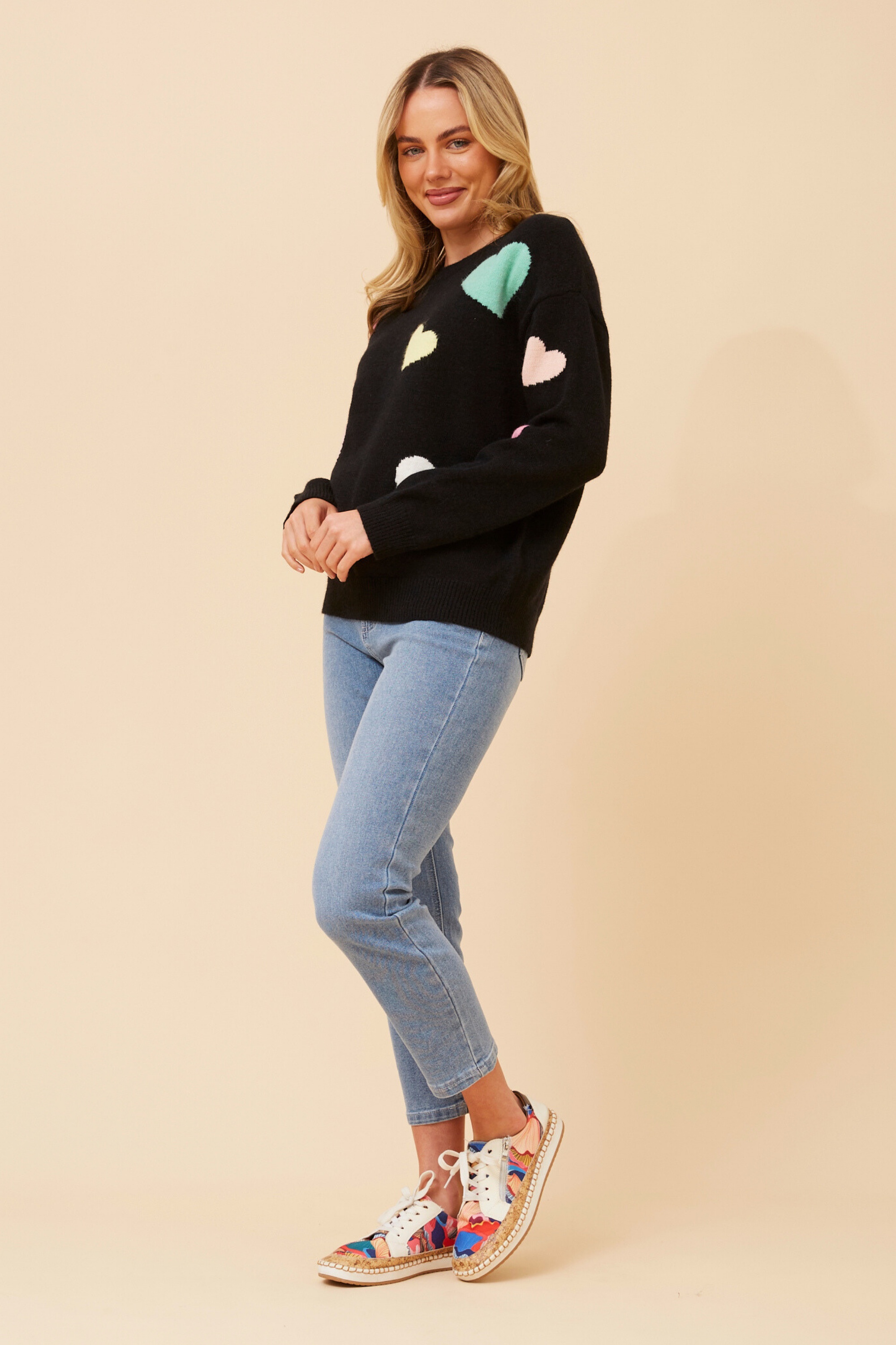 ASTER HEART PRINT KNIT PULLOVER