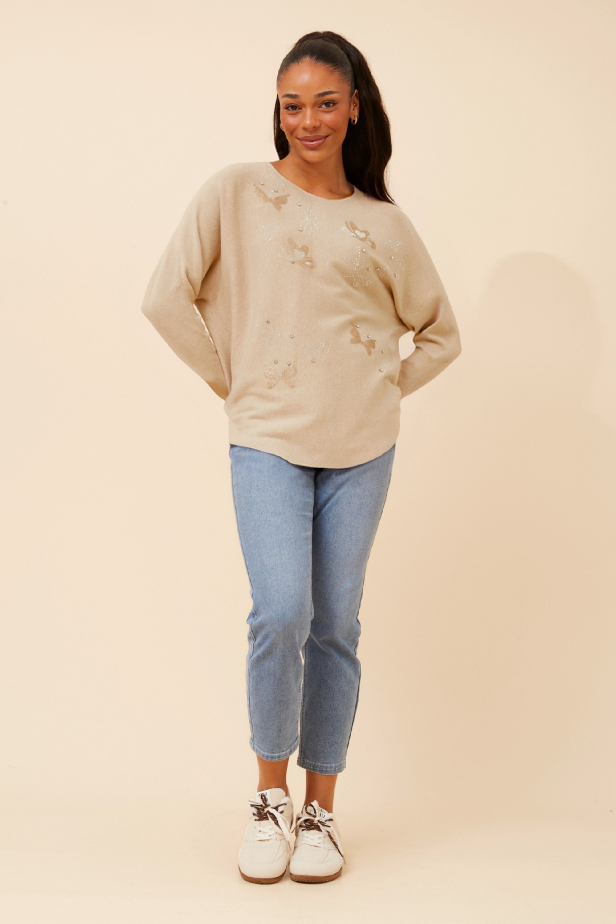 ASTI BUTTERFLY PRINT KNIT PULLOVER