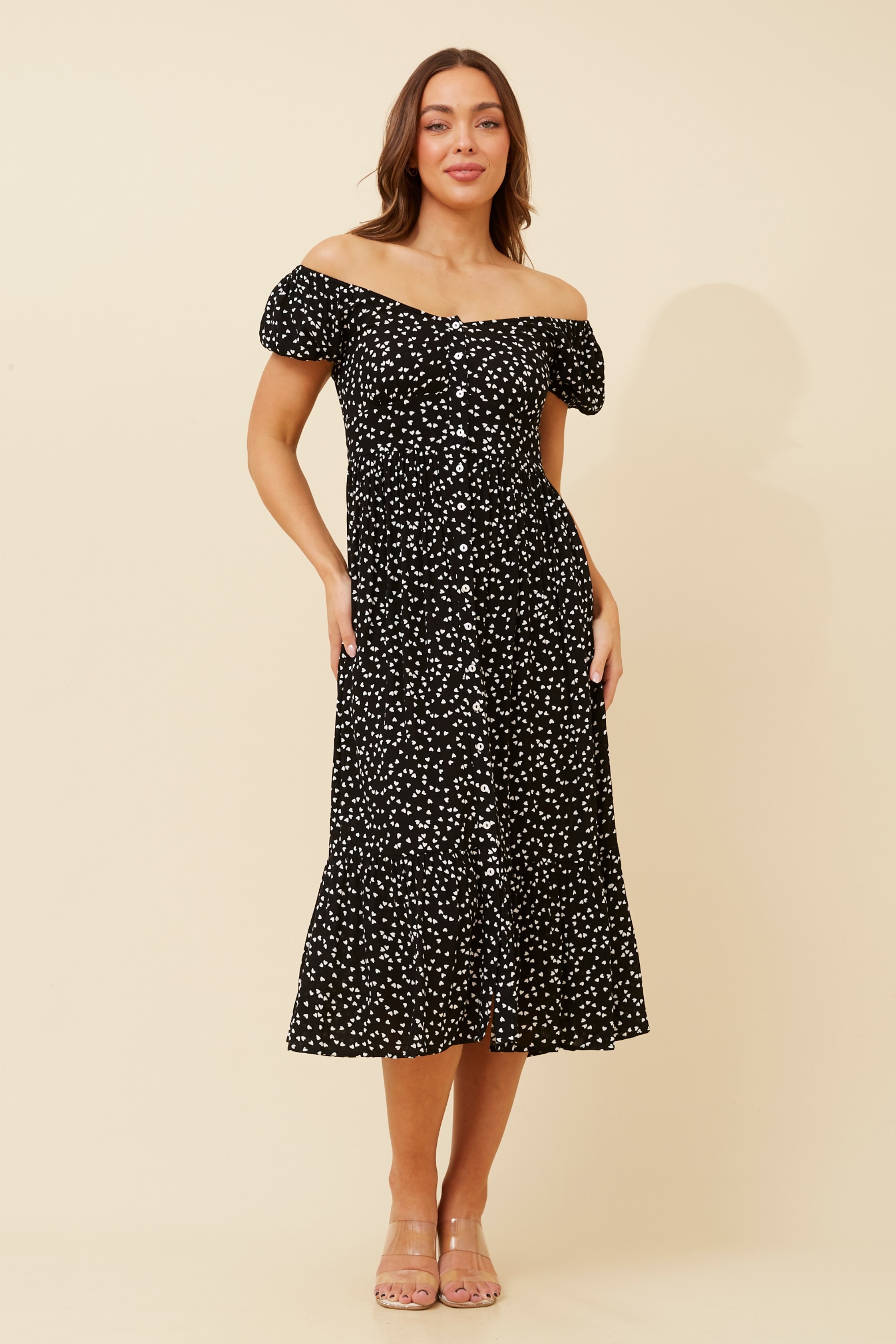 Heart print midi dress best sale