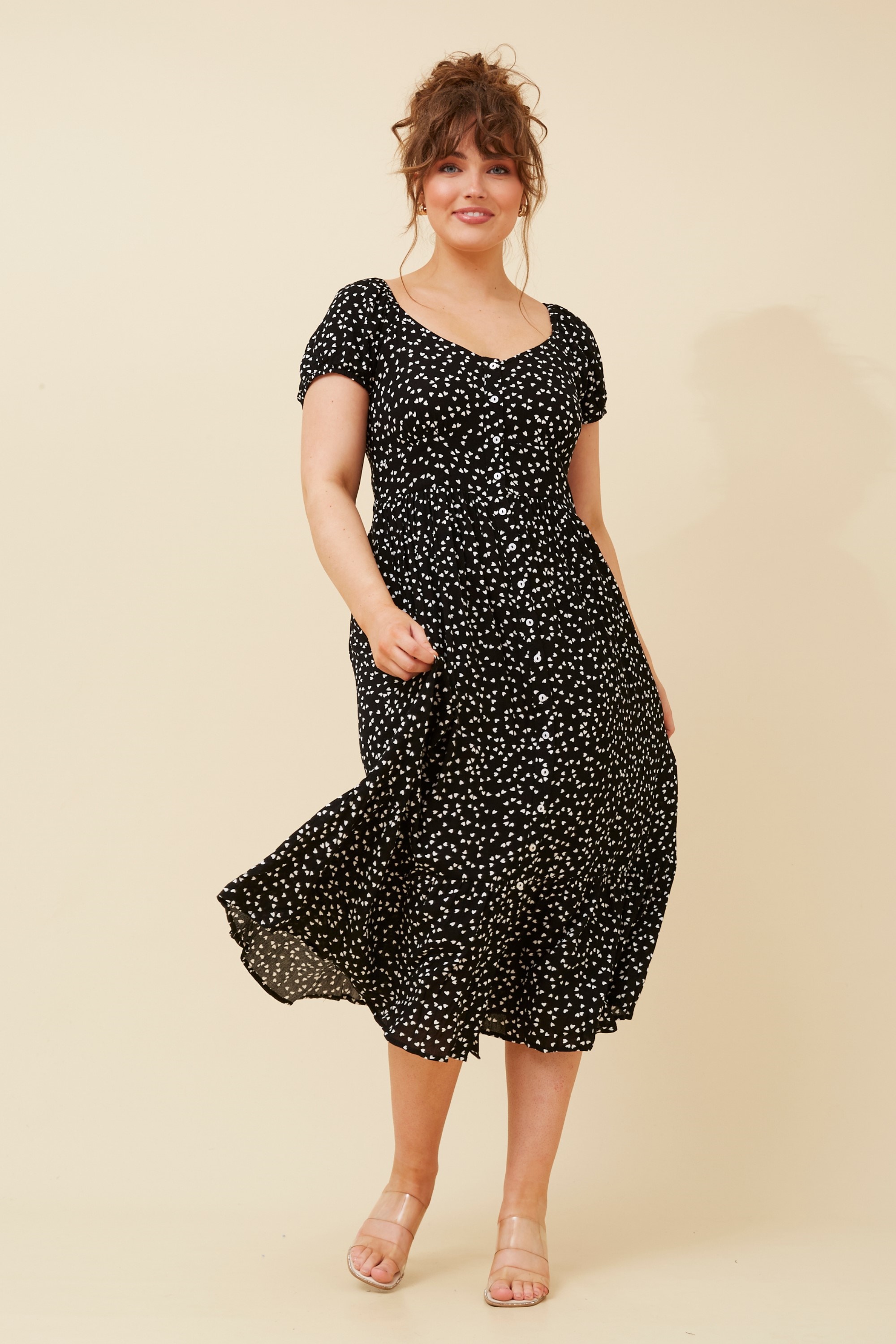 August heart print midi dress Buy Online Femme Connection