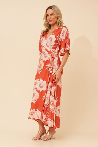 AVALON FLORAL LINEN BLEND DRESS