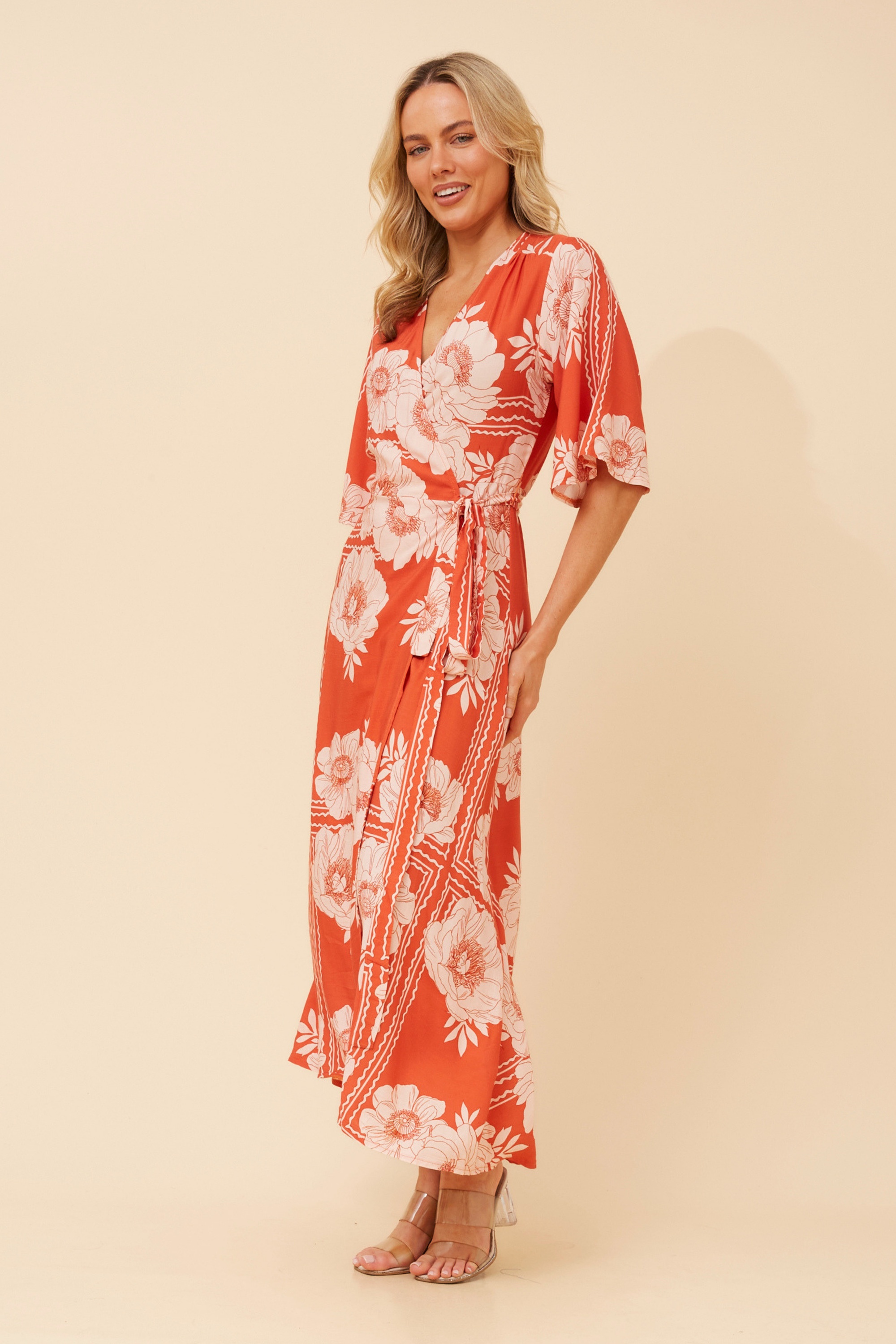 AVALON FLORAL LINEN BLEND DRESS