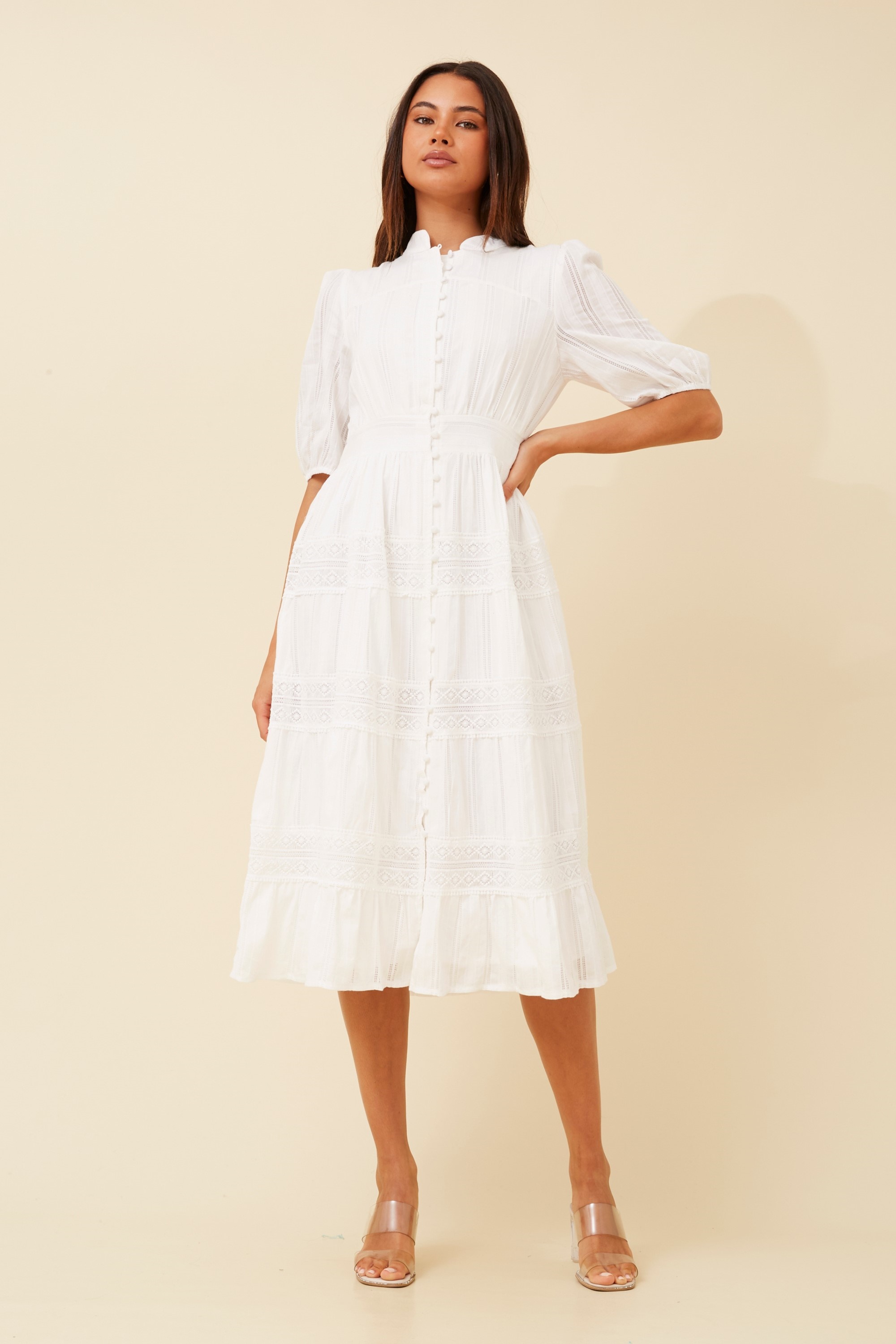 AVONLEA LACE MIDI DRESS