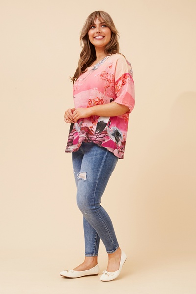 BABS BIRD PRINT LINEN TOP