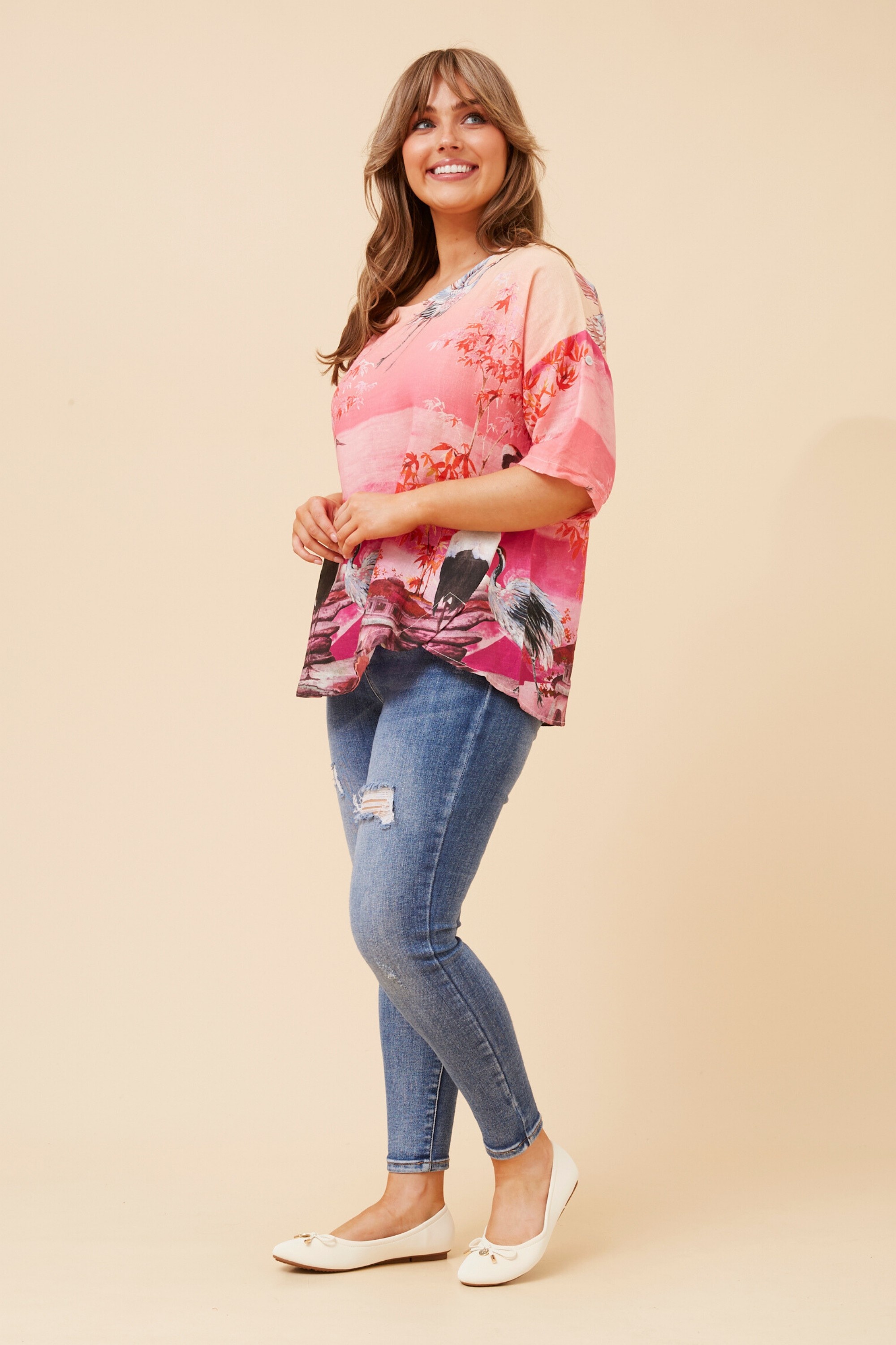 BABS BIRD PRINT LINEN TOP
