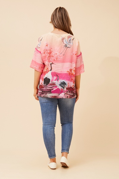 BABS BIRD PRINT LINEN TOP