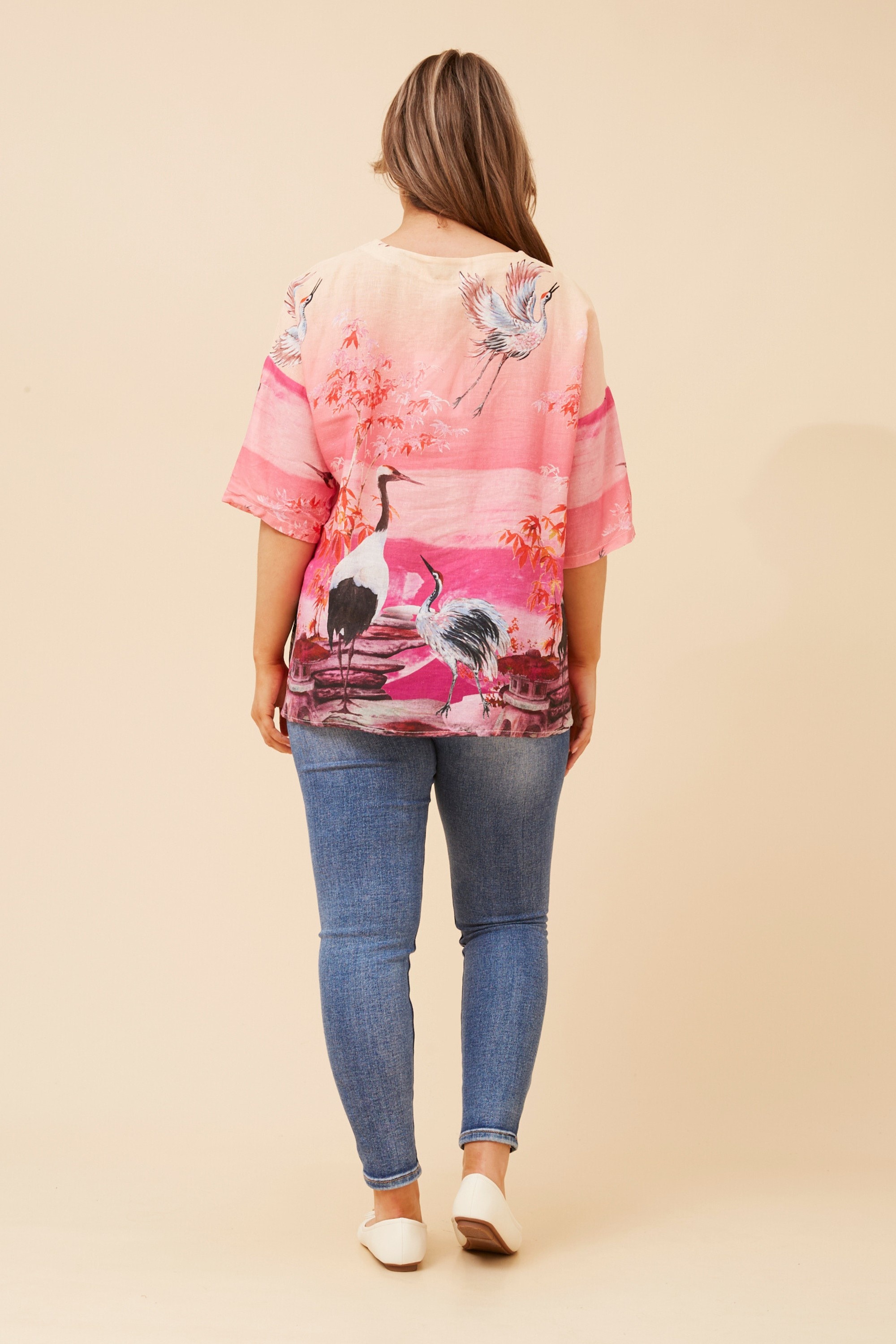 BABS BIRD PRINT LINEN TOP