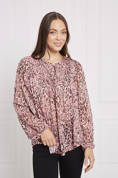 BALLOON SLEEVE ANIMAL PRINT TOP