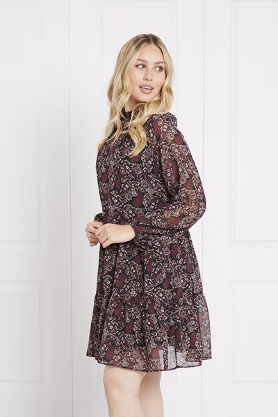 BALLOON SLEEVE FLORAL SHORT DRESS 