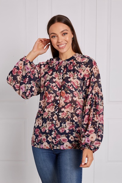 BALLOON SLEEVE FLORAL TOP