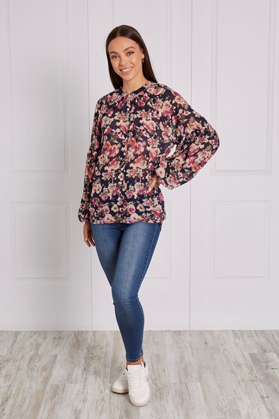 BALLOON SLEEVE FLORAL TOP