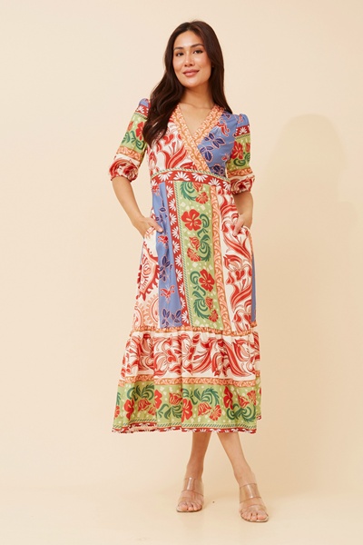 BAMBINA BORDER PRINT MIDI DRESS