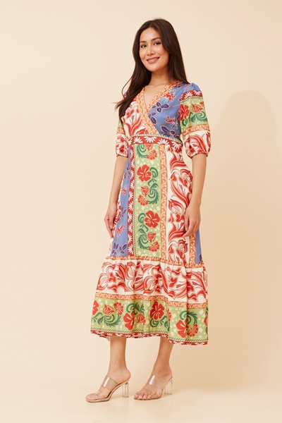 BAMBINA BORDER PRINT MIDI DRESS