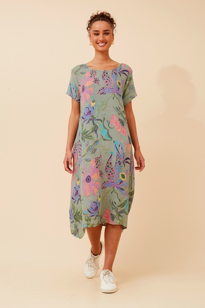 BATISTA FLORAL LINEN MIDI DRESS