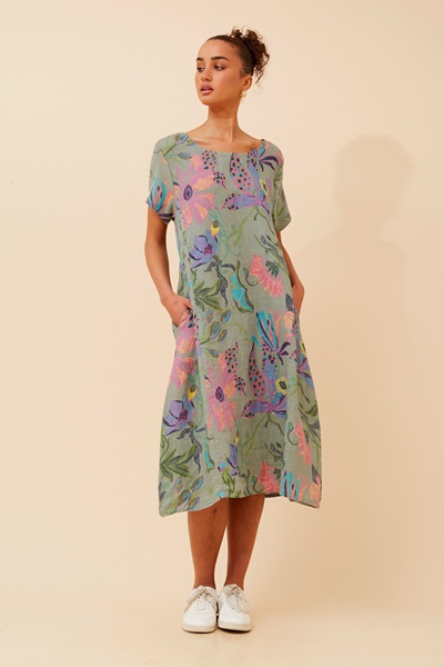 BATISTA FLORAL LINEN MIDI DRESS