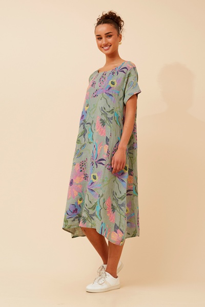 BATISTA FLORAL LINEN MIDI DRESS