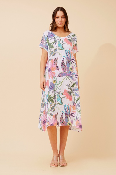 BATISTA FLORAL LINEN MIDI DRESS