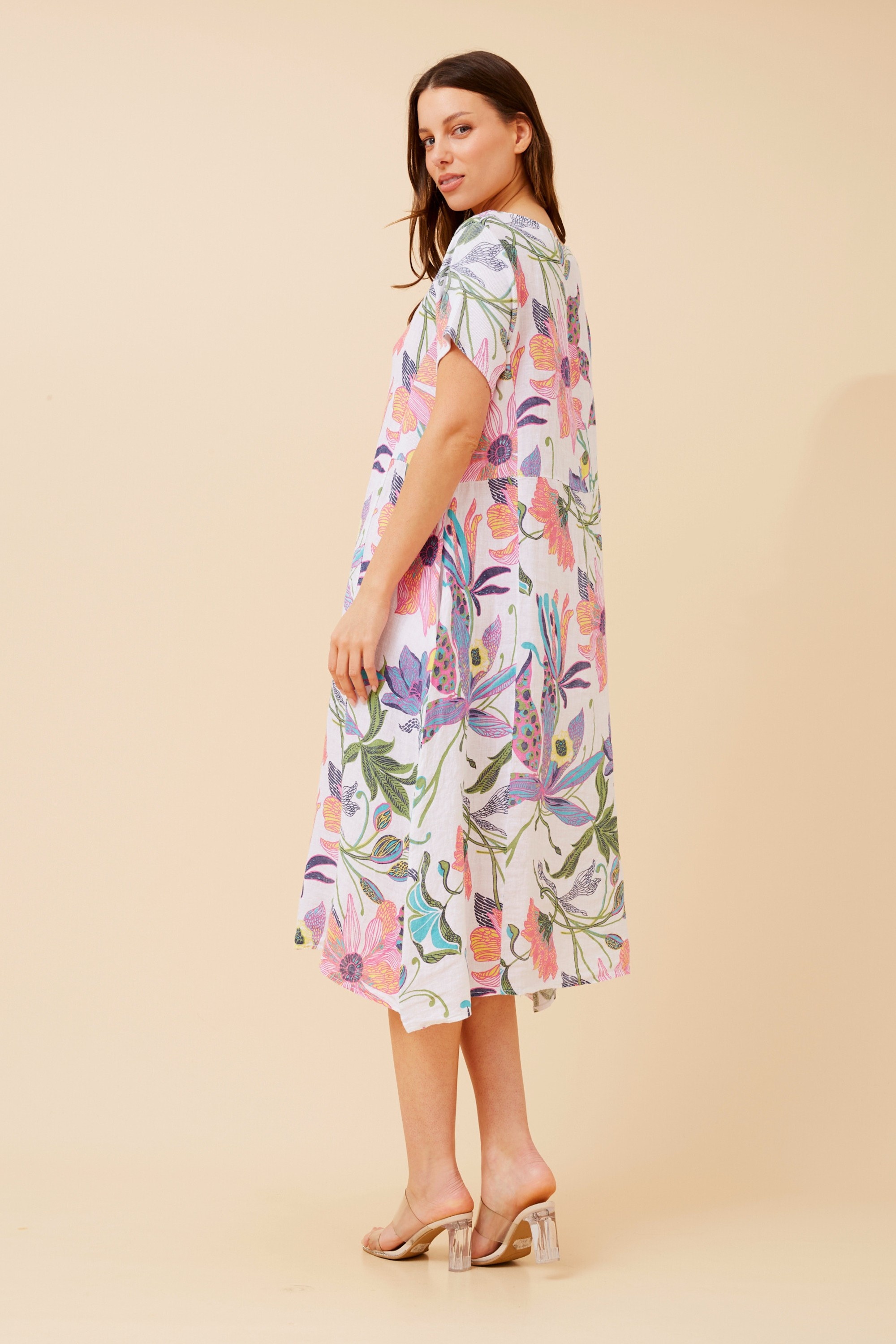 BATISTA FLORAL LINEN MIDI DRESS