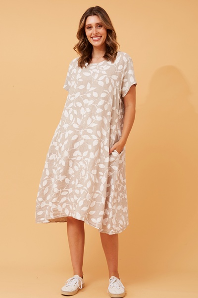 BATISTA LEAF PRINT LINEN DRESS