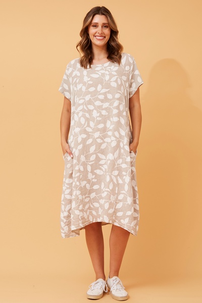 BATISTA LEAF PRINT LINEN DRESS