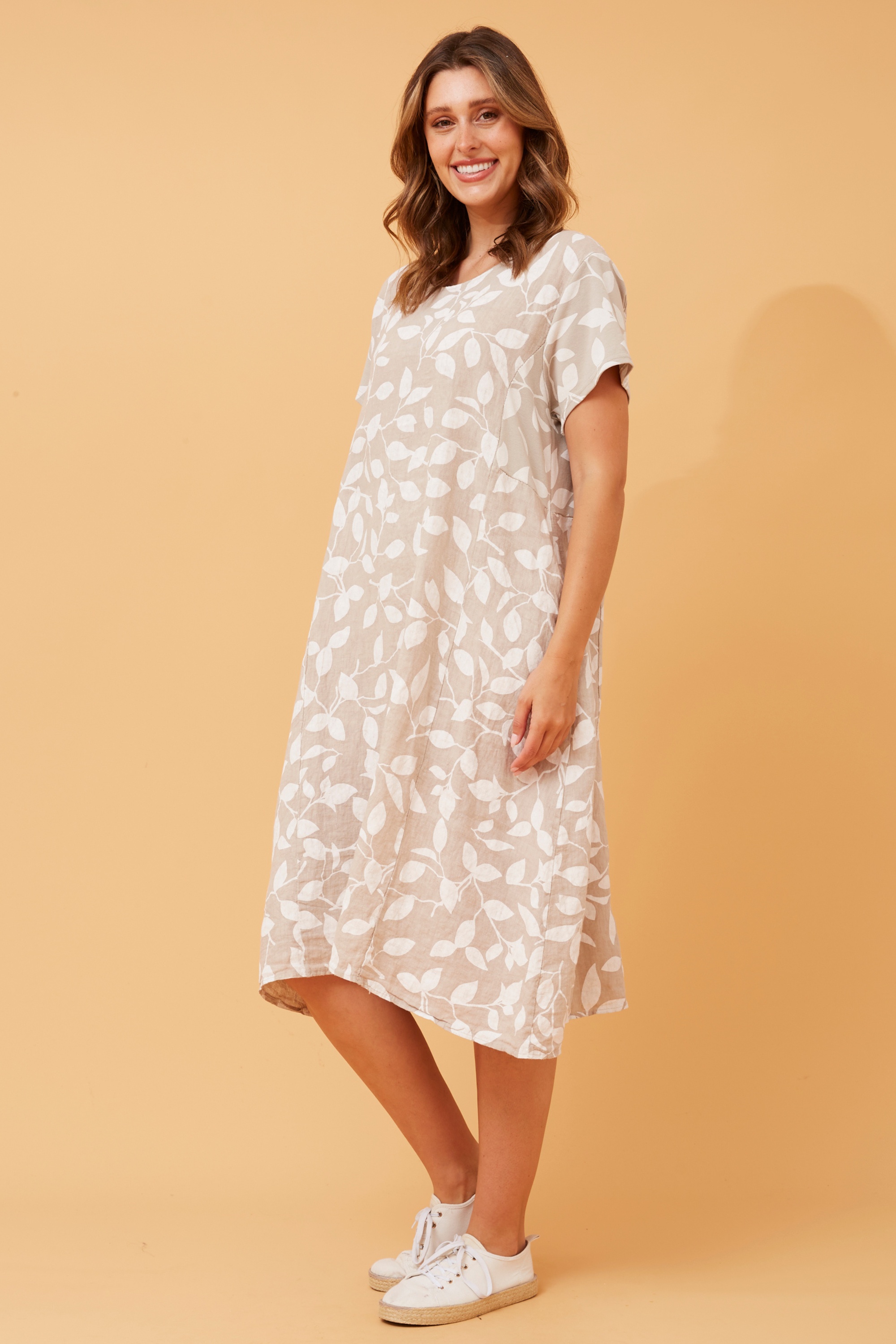 BATISTA LEAF PRINT LINEN DRESS