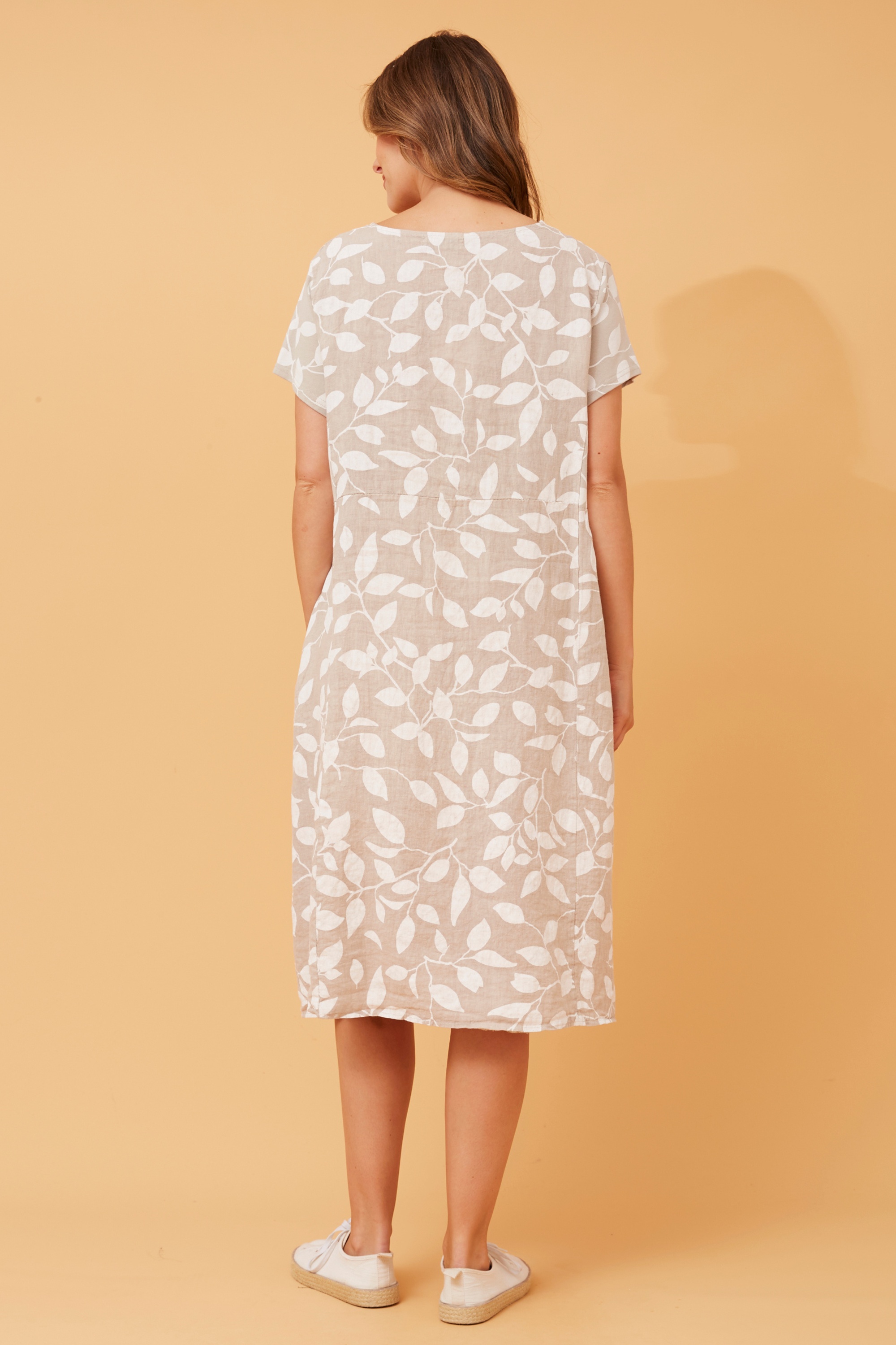 BATISTA LEAF PRINT LINEN DRESS