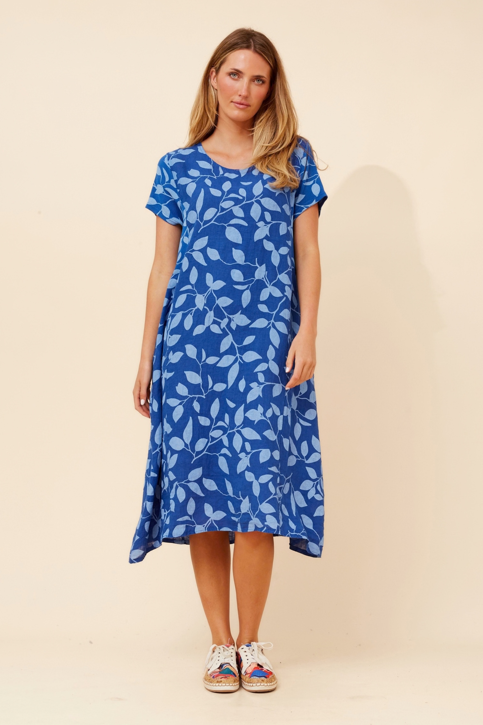 BATISTA LEAF PRINT LINEN DRESS