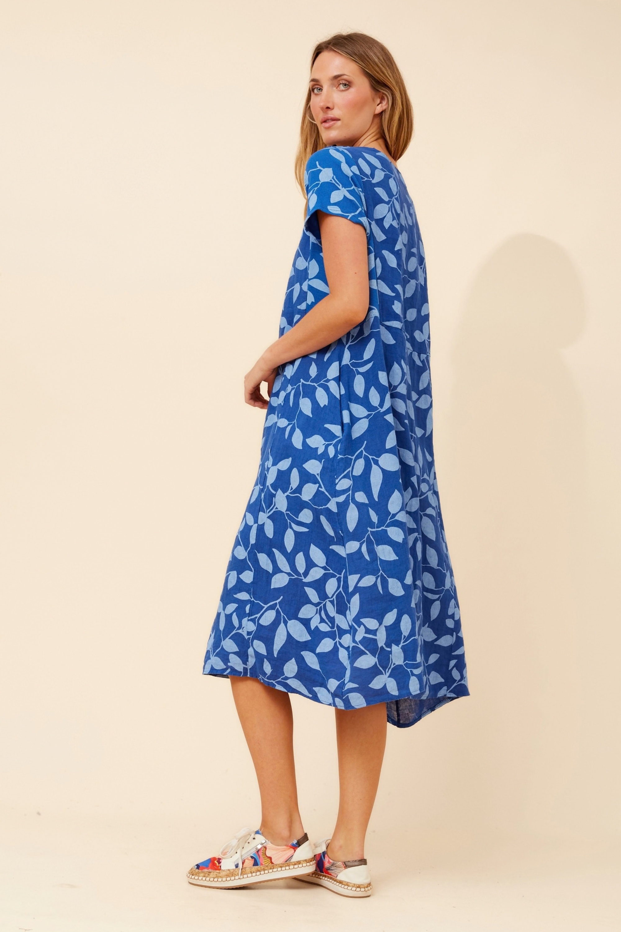 BATISTA LEAF PRINT LINEN DRESS