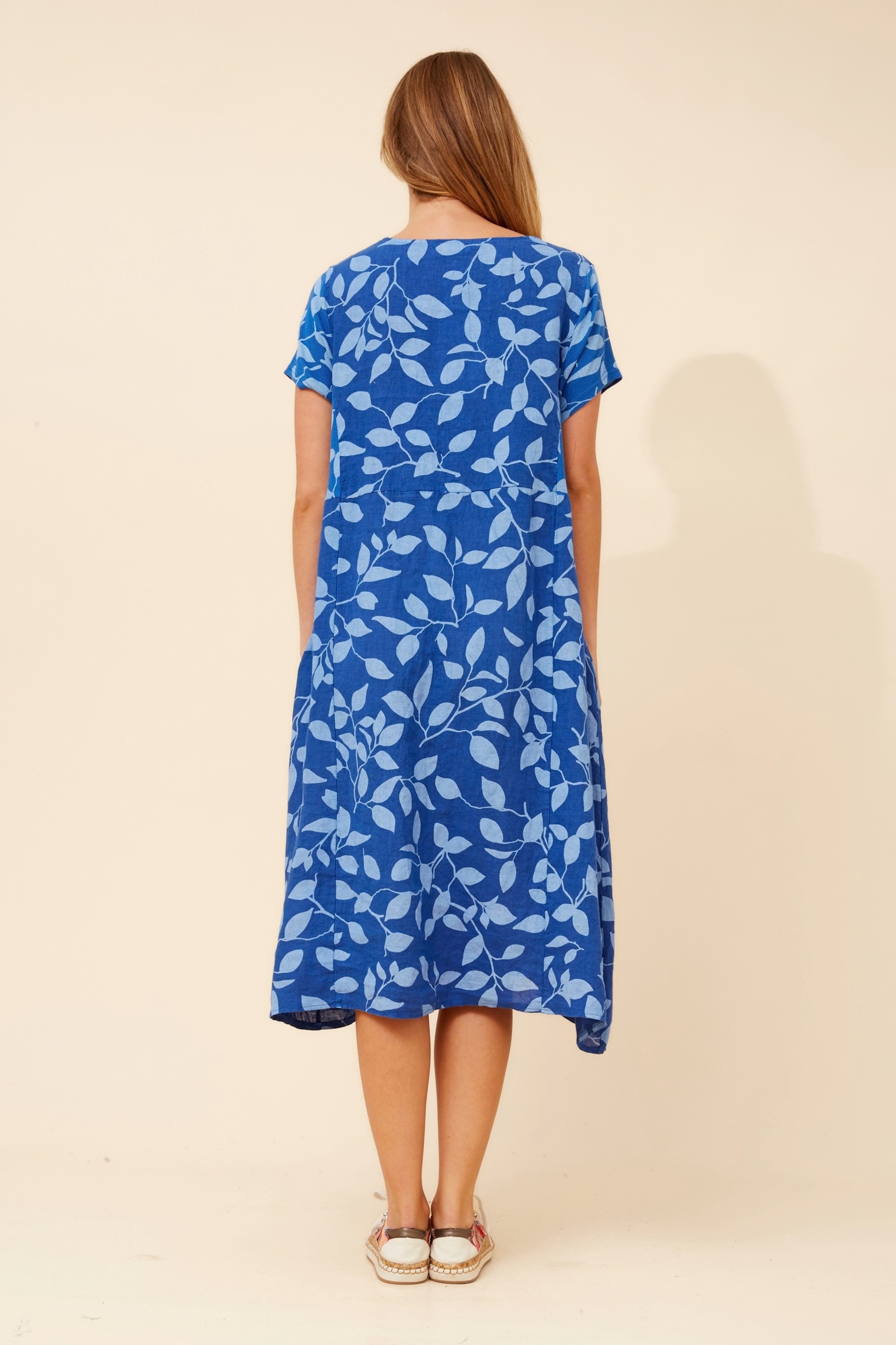 BATISTA LEAF PRINT LINEN DRESS