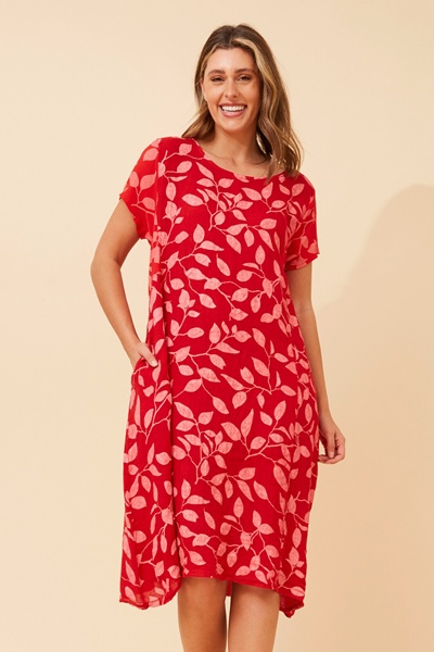 BATISTA LEAF PRINT LINEN DRESS