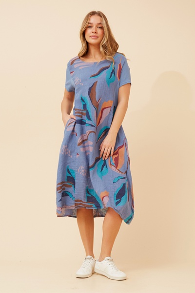 BATISTA LEAF PRINT LINEN DRESS