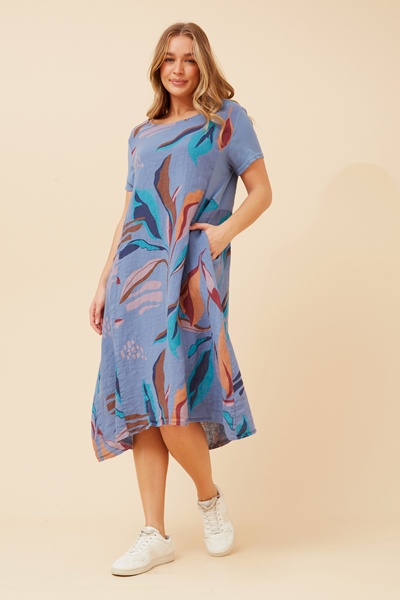 BATISTA LEAF PRINT LINEN DRESS