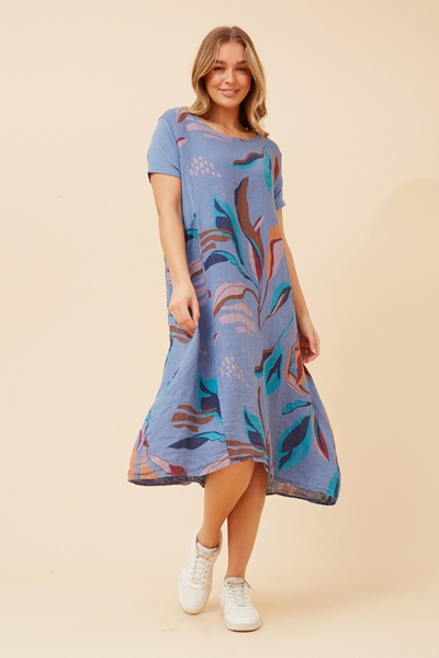 BATISTA LEAF PRINT LINEN DRESS