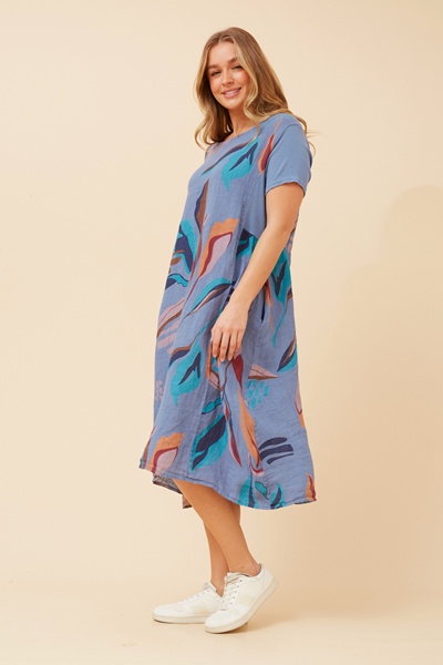 BATISTA LEAF PRINT LINEN DRESS