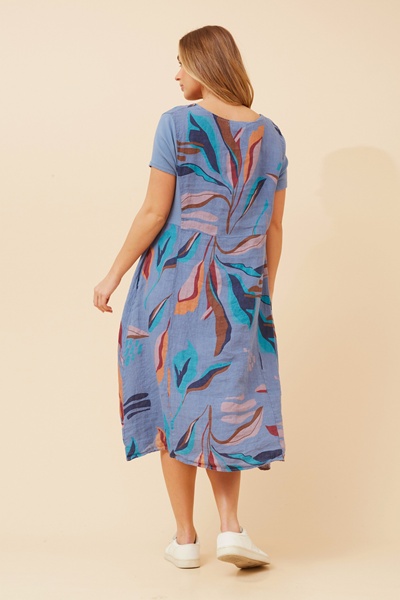 BATISTA LEAF PRINT LINEN DRESS