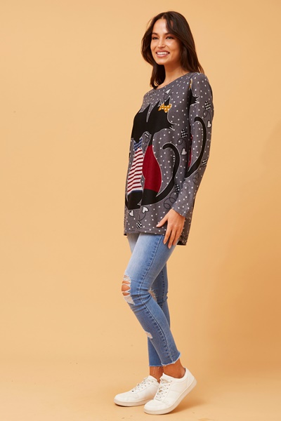 BEAU CAT PRINT TOP