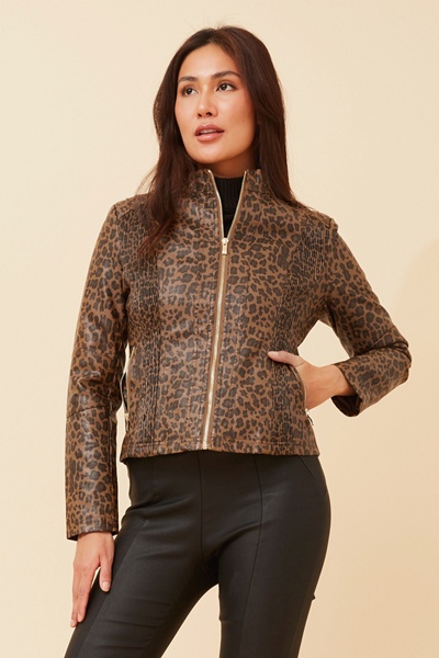 BECKY ANIMAL PRINT BIKER JACKET