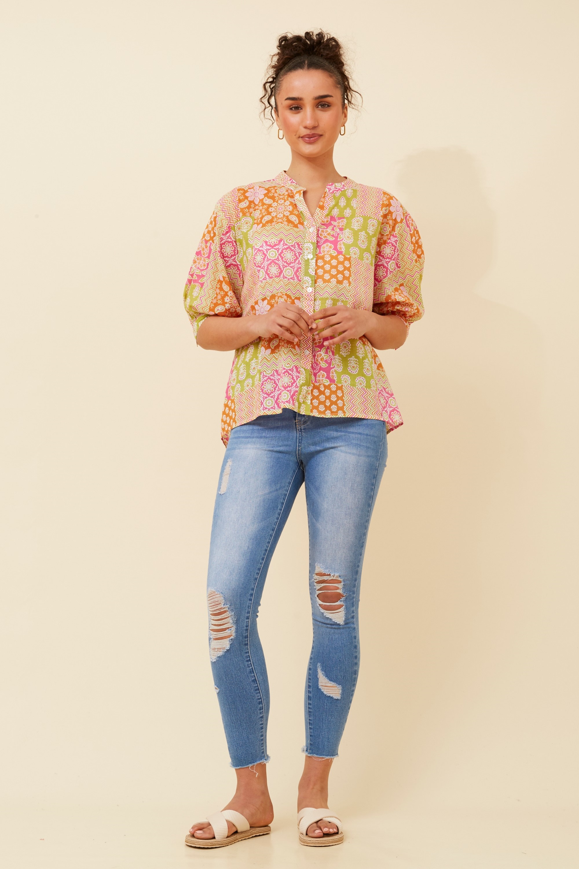 BELINA PATCHWORK PRINT SHIRT