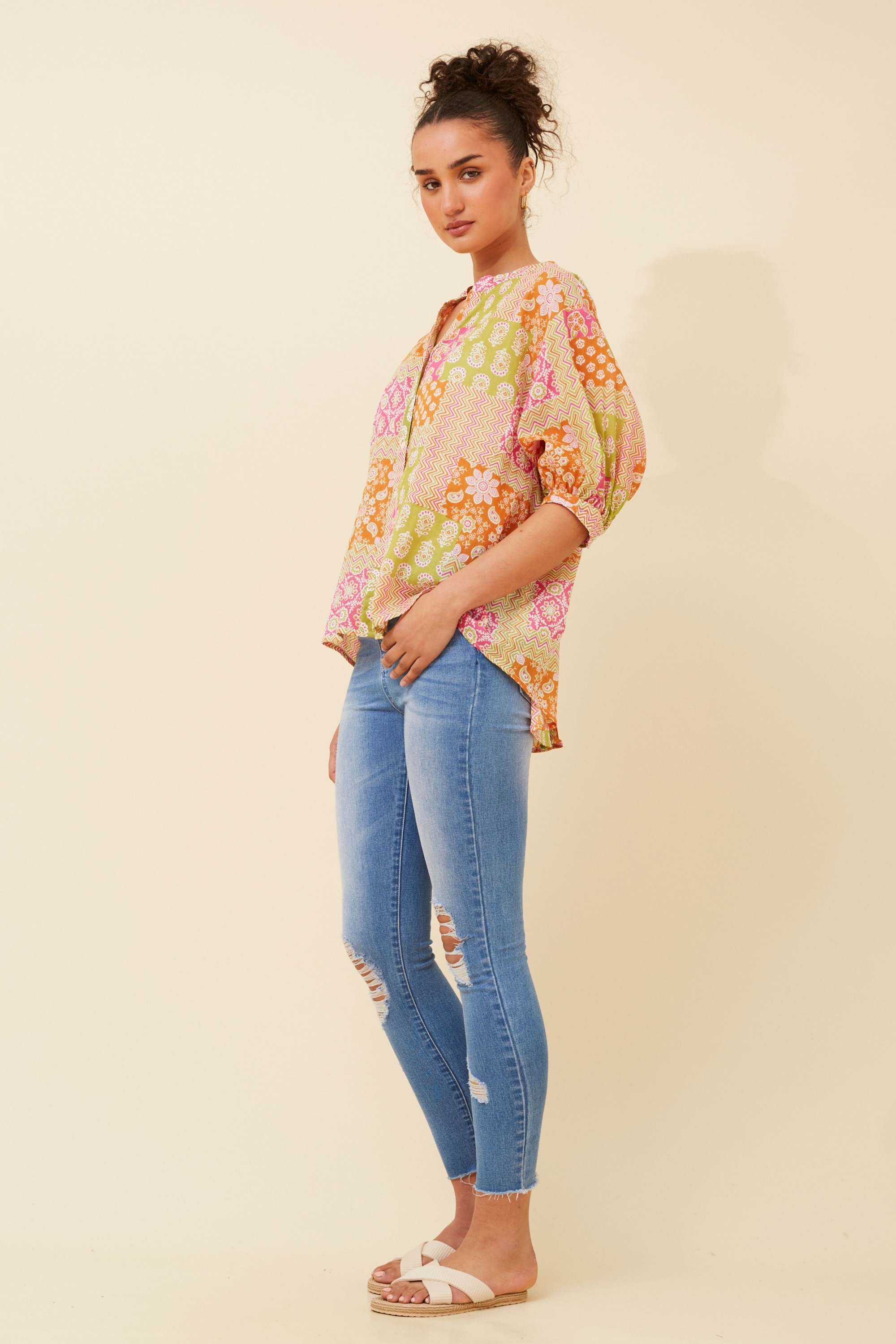 BELINA PATCHWORK PRINT SHIRT