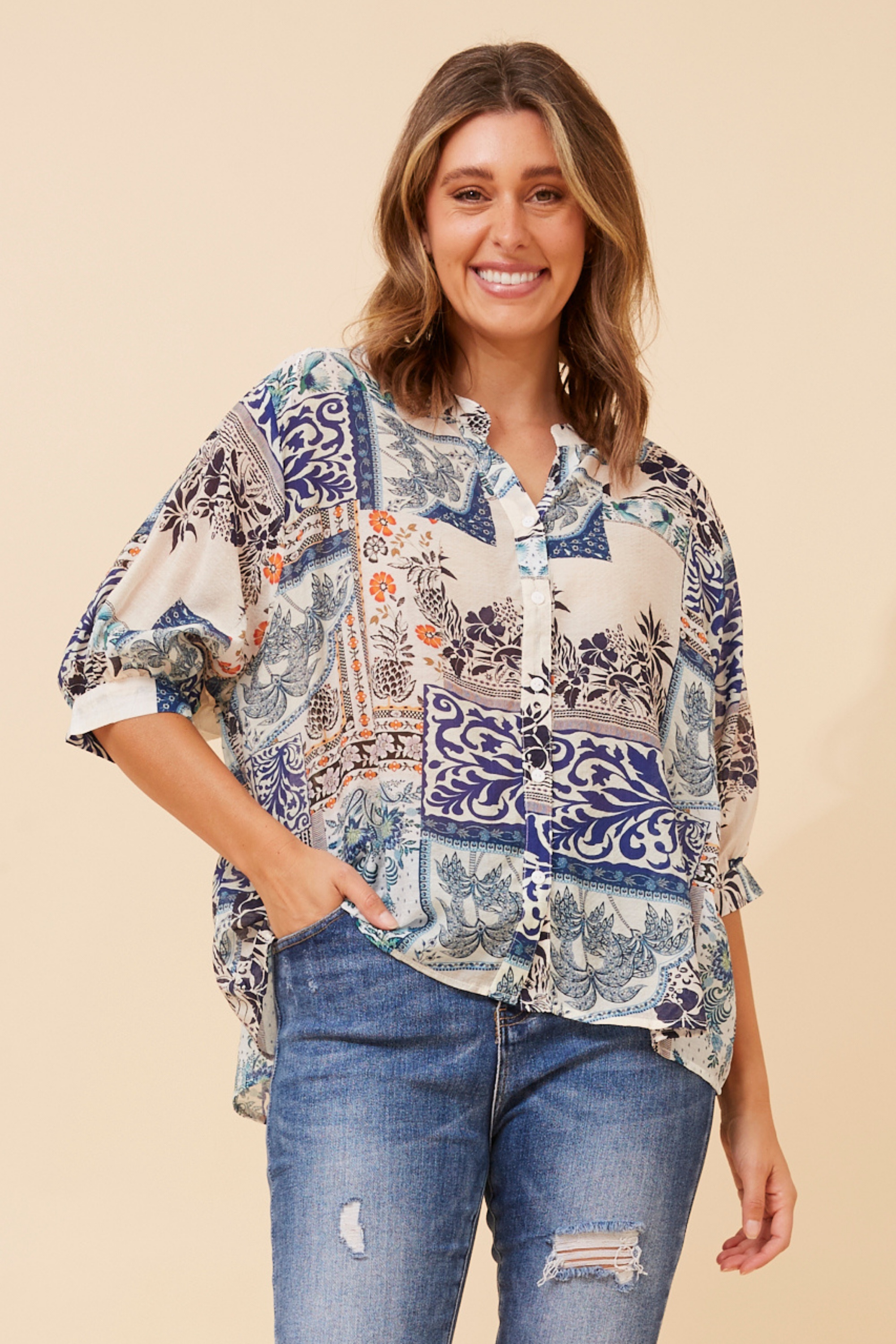 BELINA PATCHWORK PRINT SHIRT